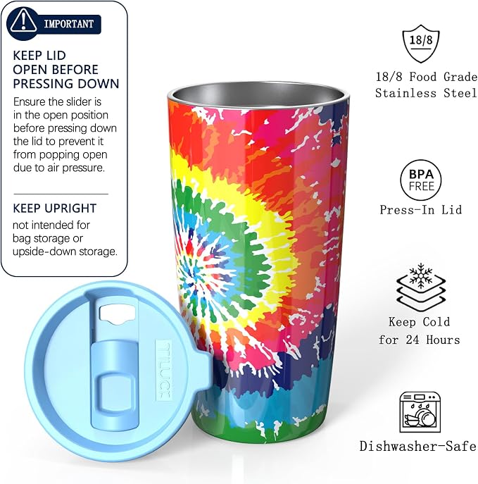 TILUCK 20 oz Insulated Tumbler with BPA-Free Lid, Stainless Steel Vacuum Travel Coffee Mug, Double Wall Coffee Tumbler（20oz，RotatingRainbow）