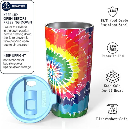 TILUCK 20 oz Insulated Tumbler with BPA-Free Lid, Stainless Steel Vacuum Travel Coffee Mug, Double Wall Coffee Tumbler（20oz，RotatingRainbow）