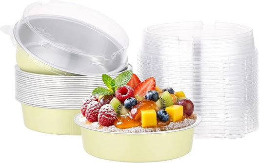 Beasea Disposable Mini Pie Tins with Lids, 20 Pack 7.3oz Aluminum Baking Foil Tins Small Round Tart Container for Individual Dessert Cupcake Muffin Cheesecake Quiche Oven Dishes - Sage Green