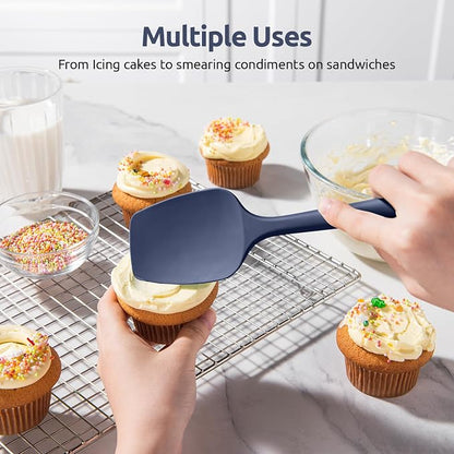 U-Taste Silicone Spoon Spatula Set: 480ºF Heat Resistant Food Grade Flexible Rubber Spoonula, Nonstick Cooking Mixing Scooping Kitchen Baking Scraper Utensils Set of 3 for Pan, Bowl (Midnight Blue)
