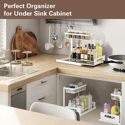 VUSIGN 2 Tier Under Sink Organizer and Storage, Slide Out Pull Out Cabinet Organizer Shelf, Storage for Kitchen Bathroom Laundry, 1Pack, White