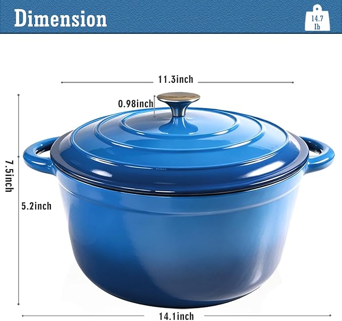 COOKWIN 6QT Enameled Cast Iron Dutch Oven with Lid, Heavy-Duty & Non-Stick Cookware Pot for Braising, Stews, Roasting, Bread Baking - Oven & Stovetop Safe