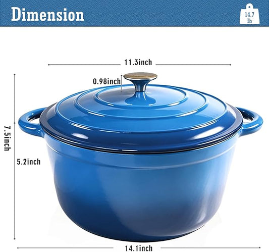 COOKWIN 6QT Enameled Cast Iron Dutch Oven with Lid, Heavy-Duty & Non-Stick Cookware Pot for Braising, Stews, Roasting, Bread Baking - Oven & Stovetop Safe