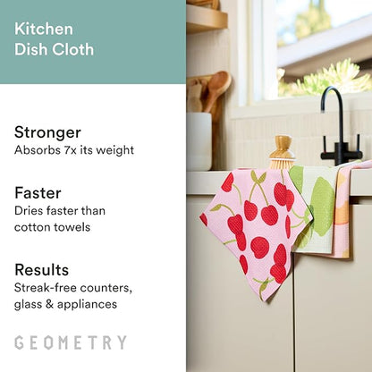 GEOMETRY Kitchen Dish Cloths - Spring & Summer Collection - Premium Dishcloths with Geoweave - Absorbent & Fast Drying Kitchen Towels - Sweet Spring, 10" x 10" - 3-Pieces