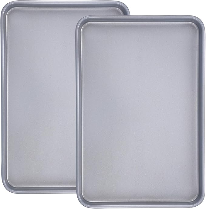 Beasea Baking Sheet Set of 2 Pack, 15.5x10.6 Inch Silver Nonstick Cookie Sheets Pans, Heavy Duty Carbon Steel Large Cookie Sheet Baking Pan Tray for Oven, Roasting, Cooking, Serving