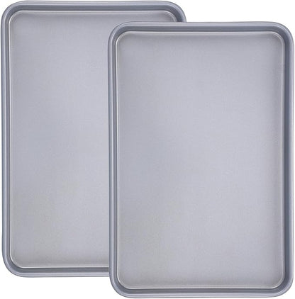 Beasea Baking Sheet Set of 2 Pack, 15.5x10.6 Inch Silver Nonstick Cookie Sheets Pans, Heavy Duty Carbon Steel Large Cookie Sheet Baking Pan Tray for Oven, Roasting, Cooking, Serving