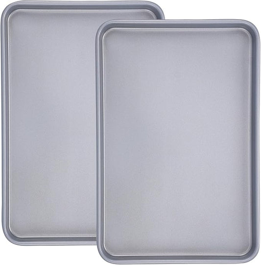 Beasea Baking Sheet Set of 2 Pack, 15.5x10.6 Inch Silver Nonstick Cookie Sheets Pans, Heavy Duty Carbon Steel Large Cookie Sheet Baking Pan Tray for Oven, Roasting, Cooking, Serving