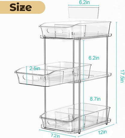 incostar 3 Tier Under Sink Organizer, 2 Pack 3 Tier | Pull-Out Storage, With Dividers, Slide-Out Clear Storage, For Cupboard Bathroom Vanities Cabinet