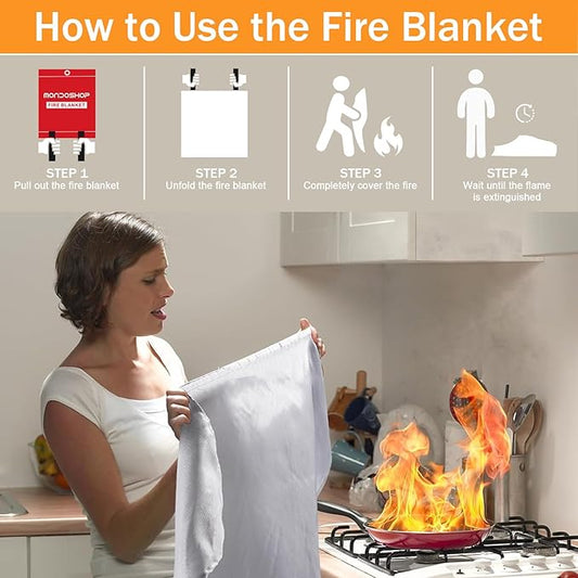 Mondoshop Emergency Fire Blanket for Camping Grill Fire Retardant Blanket for Home Kitchen - Fireproof Blanket for Picnic, Grill, Car, Office, Warehouse, School, Fireplace