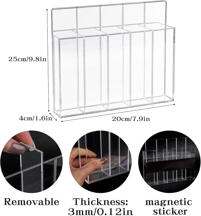 Acrylic Straw Holder for Cabinet Door, Magnetic Cabinet Door Straw Door with Removable Partitions Clear Reusable Straw Organizer Storage for Fridge Cabinet Kitchen Bar