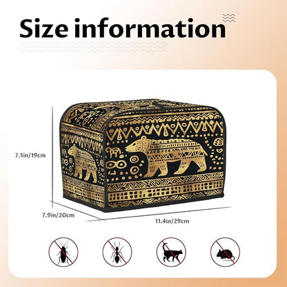 2 Slice Golden African Bear Toaster Cover Waterproof Dust Fingerprint Bread Machine Cover Washable Kitchen Appliance Protector For Home Kitchen Bakeware Table Decor Women Gifts