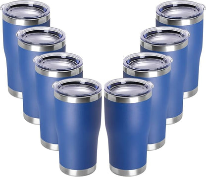 DOMICARE 20oz Tumbler with Lid Stainless Steel Tumblers Bulk, Double Wall Vacuum Insulated Coffee Travel Mug Powder Coated Tumbler, 8 Count (Pack of 1) Dark Blue