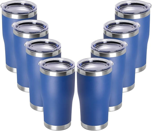DOMICARE 20oz Tumbler with Lid Stainless Steel Tumblers Bulk, Double Wall Vacuum Insulated Coffee Travel Mug Powder Coated Tumbler, 8 Count (Pack of 1) Dark Blue