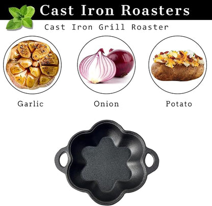 Cast Iron Smoker Roaster & Garlic Roster Baker, Smoker Box, Pre-Seasoned Cast Iron Garlic Roaster for Grill, Perfect for BBQ and Oven, for Smoky, Flavorful Vegetables, Meats or Wood Chips