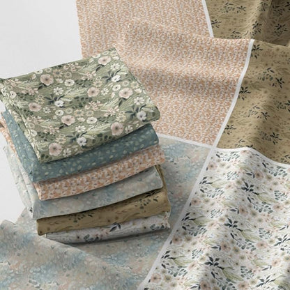 Patchwork Fabric Panel 100x155 cm, 100% Cotton Satin, 6 Coordinated Vintage Botanical Floral Patterns, Soft Sage Neutral Quilting & Sewing Fabric (Vintage Pastels, 6pcs 50x50cm)