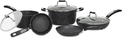Starfrit The Rock Terra Ceramic Non-Stick Cookware Set, 8-Piece, Chemical-Free, Oven and Dishwasher Safe, with Saucepans, Stockpot, and Fry Pans, Black Marble