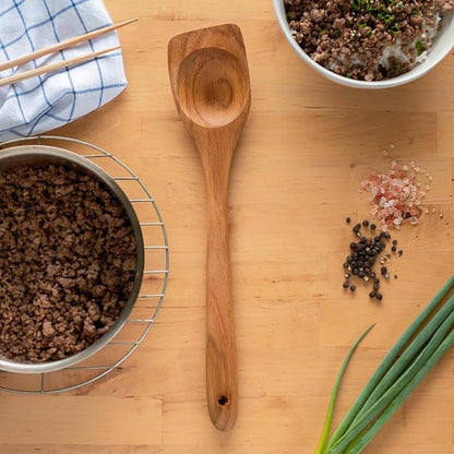 FAAY Right Hand Chopper, Wooden Spoon - Spatula, Break Up Ground Beef Utensils Made from High Moist Resistance Teak Wood for Non Stick Cookware. (Right Hand Chopper)