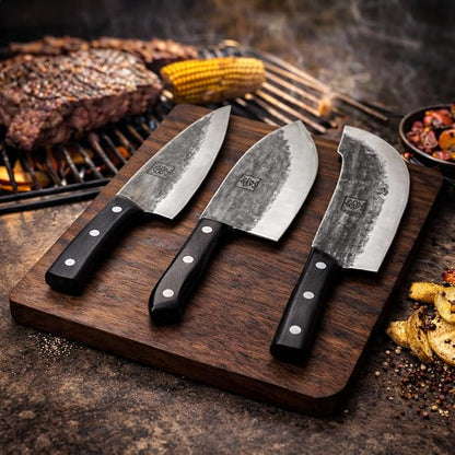 COOLINA The Ultimate Trio Professional Kitchen High-Carbon Steel Knife Set | Handmade Knives for Daily Kitchen Tasks | Full Tang, Ergonomic, Razor Sharp (Tungsten, Galba, Daozi)