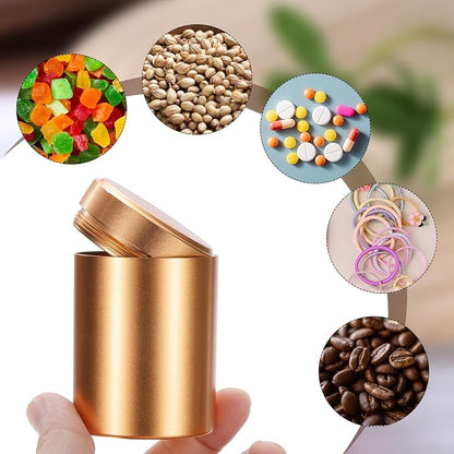 uxcell 3pcs Portable Storage Jar, Multipurpose Airtight Container Bottle Mini Smell Proof Metal Round Tins with Lid for Spices Coffee Tea Candy, Gold