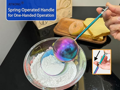 JETKONG 2 Pcs Flour Sifter, Stainless Steel Flour Duster for Bread Baking, Bakers Dusting Wand for Powdered Sugar and Spices (Small+Large, Rainbow)