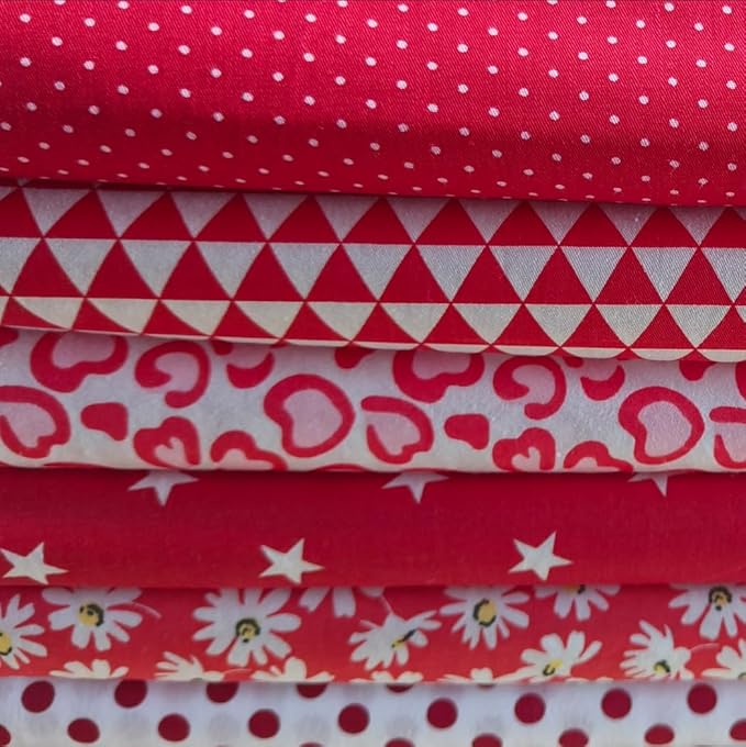 7Pcs 20" x 20" Cotton Fabric DIY Making Supplies Quilting Patchwork Fabric Fat Quarter Bundles DIY for Quilting Cotton Patchwork Cushions (red Start, 20 x 20 inches)