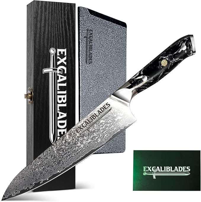 8” Chef Knife – VG10 Damascus Steel Kitchen Knife, Razor Sharp Professional Cooking Knife with Ergonomic G10 Handle, Luxury Gift Box & Sheath, Gift for Home Chefs