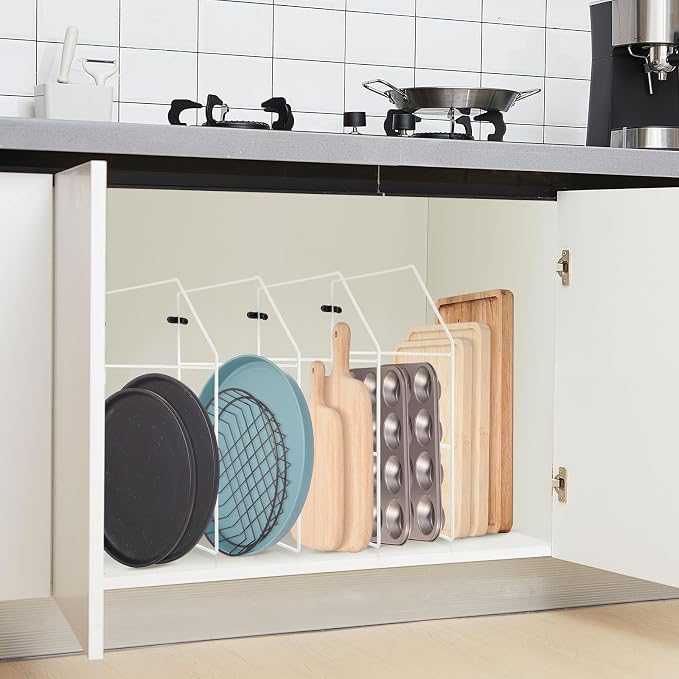Blulu 4 Pcs Baking Sheet Organizer 18" x 20" Tray Dividers for Cabinets Kitchen Cabinet Dividers Vertical for Baking Sheets Chrome Pan Rack Storage Wires for Kitchen Cupboards(White)