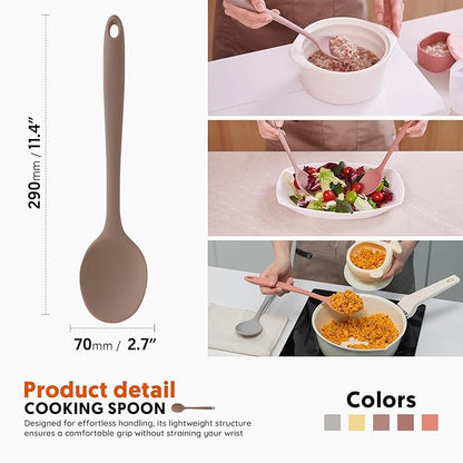 Multi Platinum Silicone Cooking Spoon for Baking, Scraping & Mixing, 100% Food Grade Colorful Silicone Kitchen & Serving Utensils, Heat Resistant, Non-Stick Cookware - 11.4 inch Taupe Brown