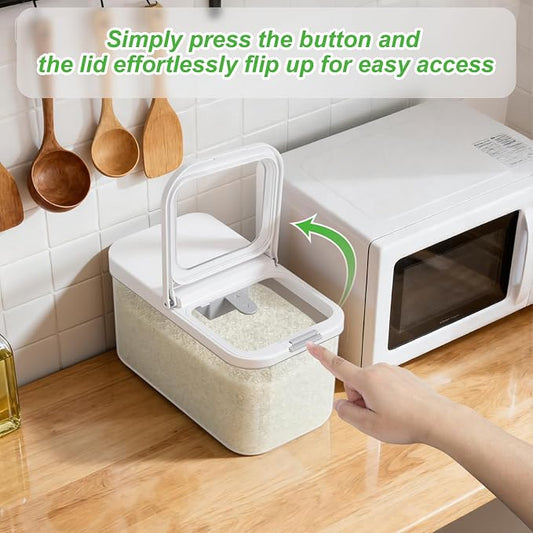 TBMAXS Rice Flour Storage Container - 6.5 Qt | 12 Lbs Crystal-Clear Plastic Food Storage Container Bin with Flip-up Lid, Dry Food Holder for Kitchen Pantry Organization and Storage