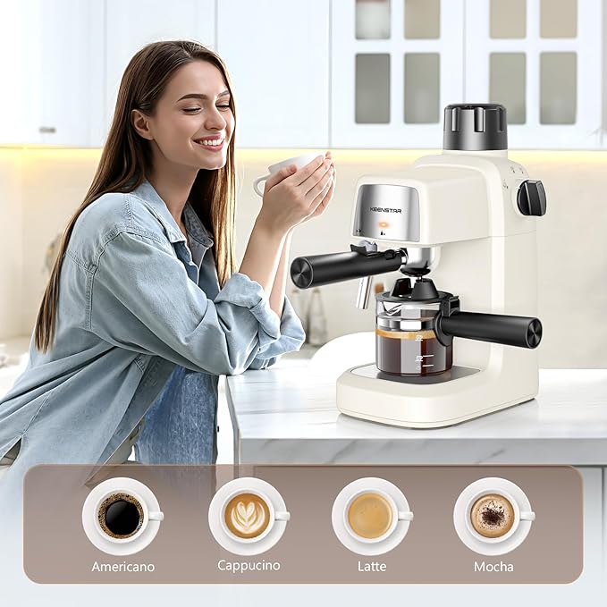 KEENSTAR 3.5Bar Espresso Machine with Milk Frother, 800W Compact Espresso and Cappuccino Maker, Preheating Function, 4-Cup Espresso Maker for Latte or Cappuccino Upgraded Version