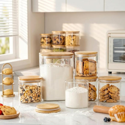 Extra Large Square Glass Flour & Sugar Storage Containers with Airtight Lids, 168 floz - 2 Pack Glass Jars with Bamboo Lids for Pantry, Air tight Food Storage Containers for Cereal, Pasta, Rice