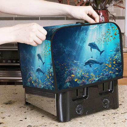 Deep Sea Animal Fish Toaster Cover 2 Slice Wide Slot Washable Kitchen Appliance Covers Fingerprint Bread Machine Dust Cover Small Toaster Oven Accessories Covers Bread Maker Bag Women Gift