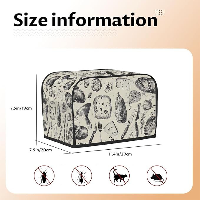 2 Slice Kitchen Art Design Toaster Cover Waterproof Dust Fingerprint Bread Machine Cover Washable Kitchen Appliance Protector For Home Kitchen Bakeware Table Decor Women Gifts