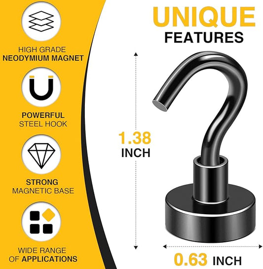 DIYMAG Magnetic Hooks, 30Lbs Facilitate Hook Neodymium Magnet Hooks with Nickel Coating for Cruise，Kitchen, Home, Workplace, Office and Garage etc, 10 Packs (Black)