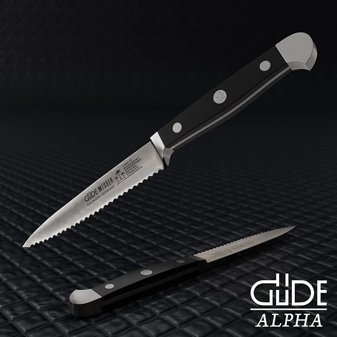 Güde Alpha Series Hand Forged/Sharpened Tomato Knife Knife With Black Hostaform Handle 5-In, Made in Solingen, Germany Since 1910