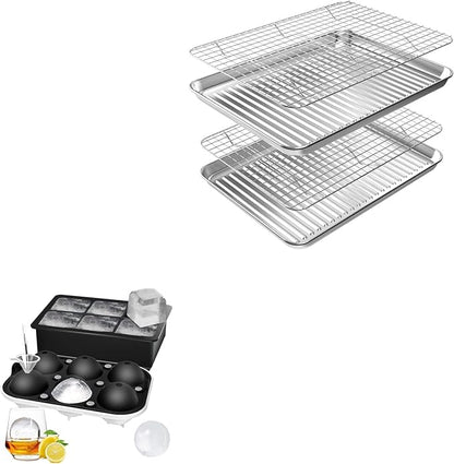 Rottay Aluminum Free Stainless Steel Baking Sheet & Cooling Rack Combo - 12.4 x 9.6 x 1 inch, Corrugated Surface, Firmly Welded Cooling Rack