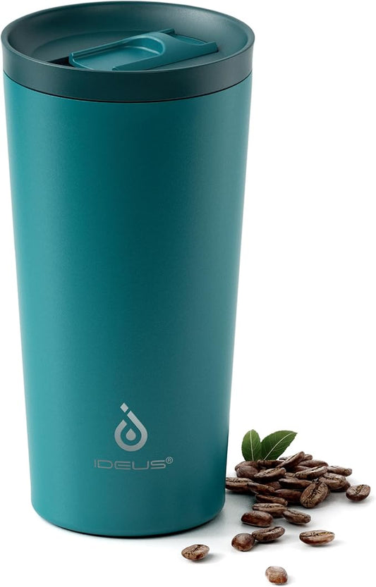 Ideus 17 oz Travel Coffee Mug, Double Wall Vacuum Stainless Steel Insulated Coffee Tumbler With Lid, Splash-Proof & Cup Holder Friendly, Keeps Drinks Hot/Cold, Dishwasher Safe, Peacock Blue