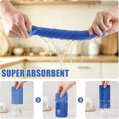 Kitinjoy 24 Pack Kitchen Cloths Dish Towels (10" x 10", Sky Blue), Super Soft and Absorbent Dish Cloths, Nonstick Oil Fast Drying Coral Velvet Microfiber Cleaning