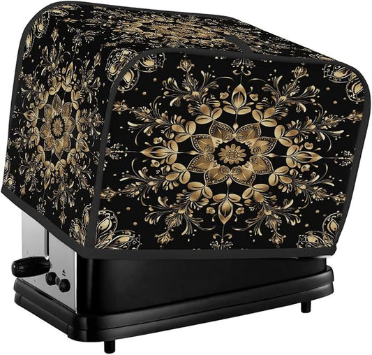 Toaster Cover 2 Slice Wide Slot Black Gold FlowerBread Toaster Oven Dustproof Cover Small Appliance Kitchen Covers Dust and Fingerprint Protection for Women Gift 2 Slice