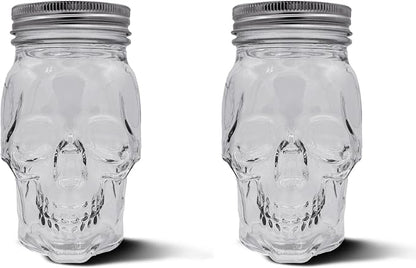 DURA LIVING Set of 2 Skull Mason Jar Glasses with Lids | 16oz Reusable Halloween Drinking Glasses | Unique Skull Décor, Storage, & Canning Jars for Parties & Gifts