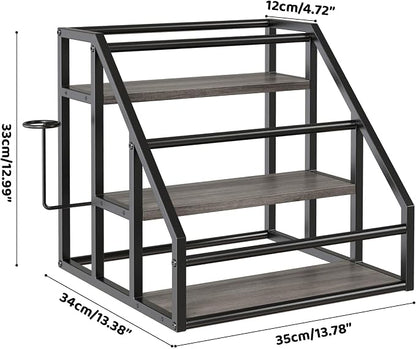 Coffee Syrup Rack Organizer, 3 Tier Countertop Storage Shelves, Kitchen Storage, 12 Syrup Bottle Stand Holder for Wine, Liquor, Kitchen Coffee Station Organizer Rack, 13.8"x13.4"x13.0", Grey