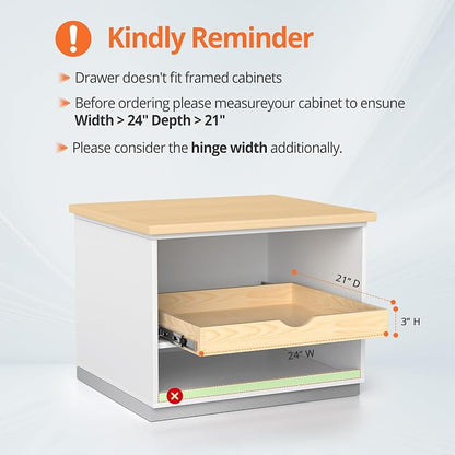 ZOINLIY 24''W X 21''D X 3''H Wooden Pull Out Drawer for Cabinet, Cabinet Organizer for Kitchen, Soft Close Slide Out Shelves, Heavy Duty, Full-Extension