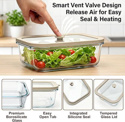 2 Pack 50 oz Large Glass Food Storage Containers with Lids,6.2 Cups Airtight Meal Prep Containers, Non-Toxic Glass Containers for Vegetables, Fruits, Microwave, Dishwasher