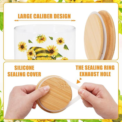 JarThenaAMCS 3Pcs Sunflower Glass Storage Jars with Airtight Lid Watercolor Floral Gnome Truck Candy Cookie Canisters Sets for Spring Summer Home Kitchen Countertop Decorations