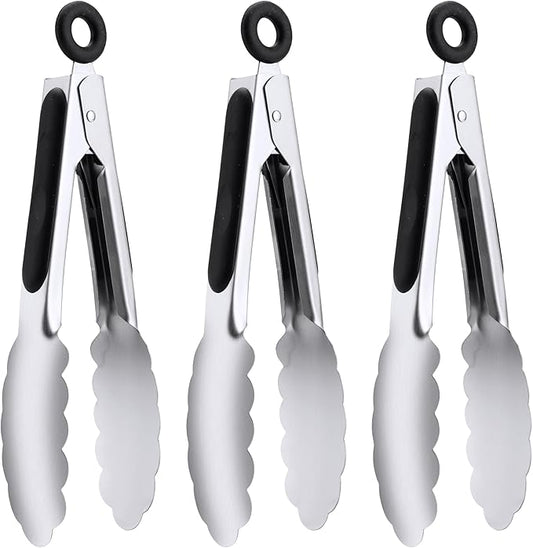 7" Small Kitchen Tongs Set of 3, Stainless Steel Ice Tongs Food Tongs, Mini Serving Tongs for Appetizers, Salad, Buffet (7", 3PCS)