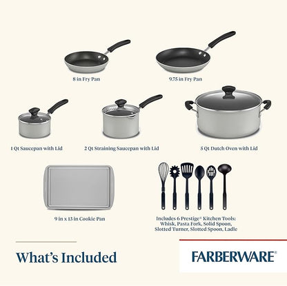 Farberware Cookstart Aluminum DiamondMax Nonstick Cookware Set, Kitchen Essentials, 5 Quarts, Silver