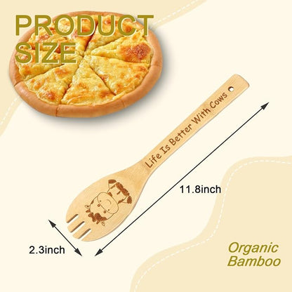 Cow Wooden Spoons for Cooking, Highland Cow Gifts for Women, Cute Cow Kitchen Decor Cow Stuff, Engraved Non-stick Bamboo Cow Kitchen Accessories, Cow Themed Gift for Cow Lovers