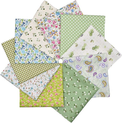 10pcs 12 x 12 inches (30cmx30cm) Print Green Series Fabric Bundle Squares Patchwork DIY Sewing Scrapbooking Quilting Pattern Artcraft