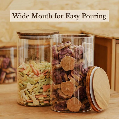 Labina Glass Storage Container Airtight Food Jars Kitchen Canister with Wood Lids, 81 Oz Wide Mouth Pantry Organization Glass Jar for Flour, Sugar, Cookie, Spagetti, Nuts and Candy (2 Pack)