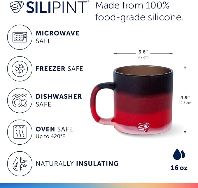 Silipint 16oz Silicone Coffee Mug – Unbreakable Dishwasher Safe Microwave Oven & Freezer Compatible Travel Mug – Non-Toxic Reusable Cup for Hot Coffee Tea or Cold Drinks (Volcano) Pack of 1